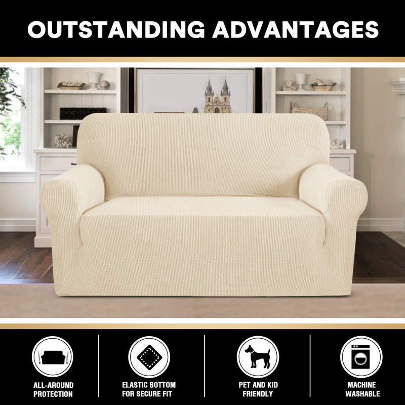 PrinceDeco Stretch Loveseat Sofa Cover Slipcover Couch Cover for 2 Cushion Sofa Washable Sofa Cover for Pets Friendly Furniture Protector Covers with Non Slip Bottom(Loveseat, Biscotti Beige) - Image 5